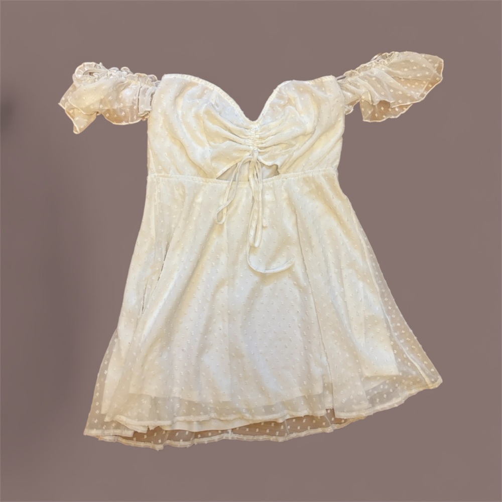 White Off-Shoulder Dress with Sheer Sleeves